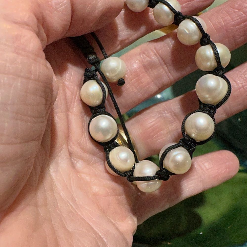 Handcrafted Genuine Freshwater Pearls Strung Bracelet Adjustable Sizing - Picture 3 of 3